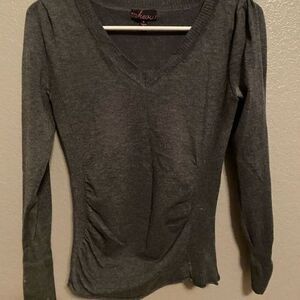 Rouched long sleeve gray v neck sweater Macy’s​